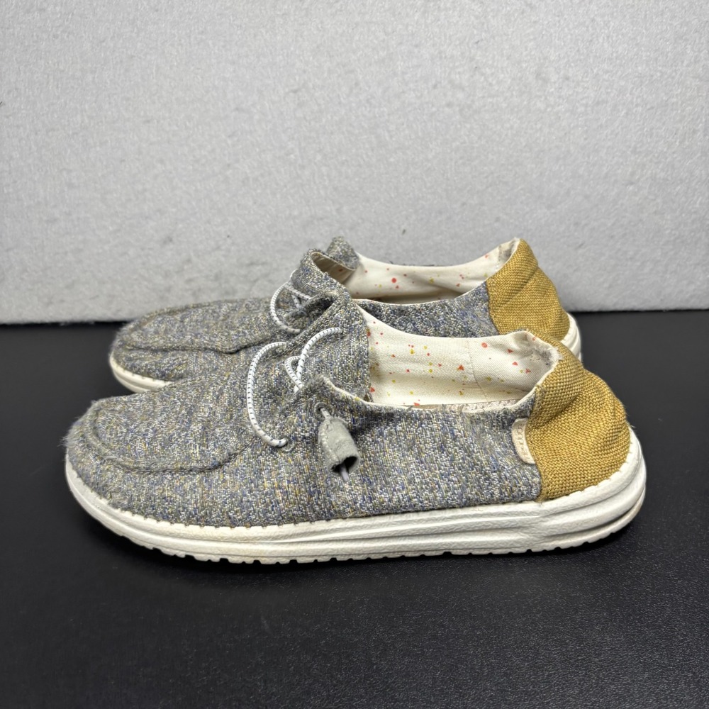 Hey Dude Shoes Womens 8 Wendy Mustard Mix Sneakers Gray Lace Up Low Top Comfort